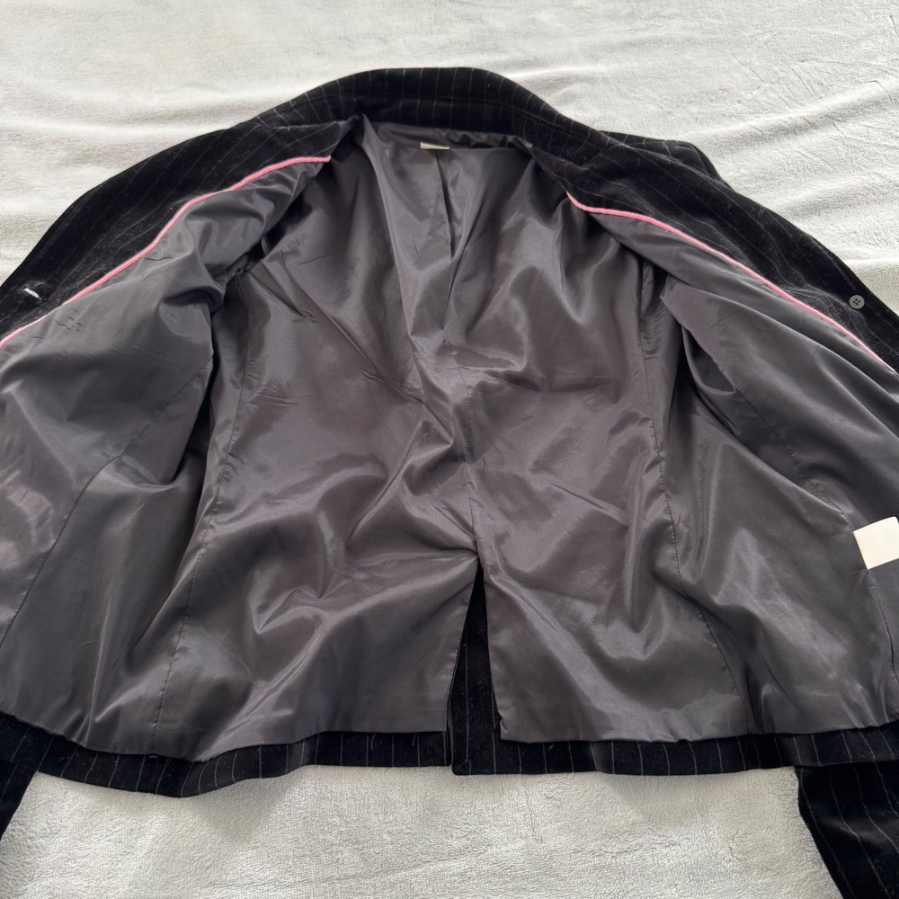 J.Crew Womens Black Pinstripe Velvet Blazer Jacket 3-Button Size 14 RN77388 - Picture 12 of 14